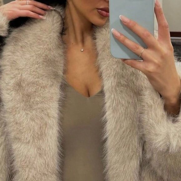 Multicolor Casual Women's Shaggy Faux Fur Lapel Collar Long Jacket - Picture 4 of 5